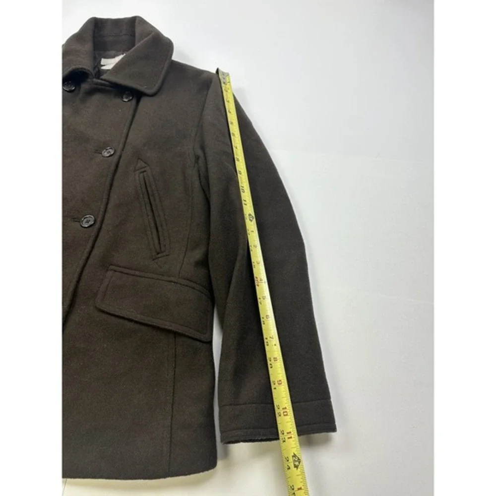 Vintage J. Crew Chocolate‎ Brown Wool Double Breasted Pea Coat Small - Picture 4 of 7